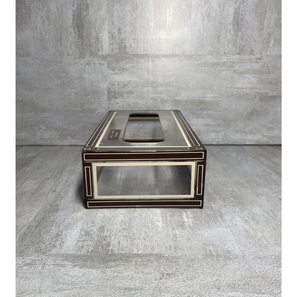 Clear Acrylic Tissue Box Cover Massage Parlor Novelty Brown Trim Bathroom Decor - Picture 2 of 13